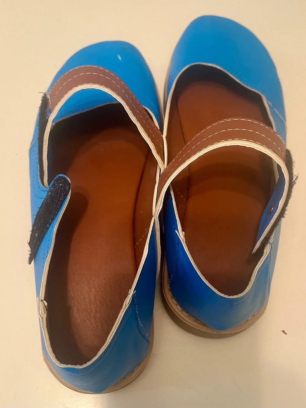 Women's Leather Mary Jane Dress Shoes in Bright Blue with Hook Strap